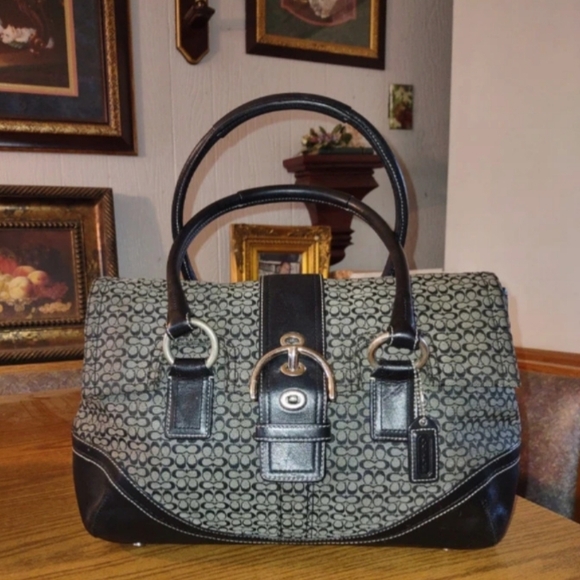 Coach Y2K Vintage SOHO Black and Gray Satchel with Signature Design In Mint Cond - Picture 1 of 6